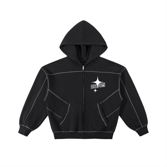 Contrast-Stitched Brovski Boxy Fleece Hoodie
