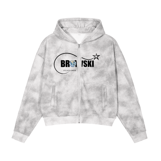 Dirty Washed Brovski, Boxy Zip-up Fleece Hoodie