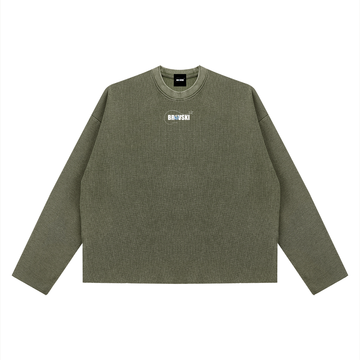 Boxy Waffle Raw Edge Long Sleeve (Army Green)