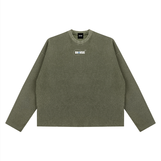 Boxy Waffle Raw Edge Long Sleeve (Army Green)