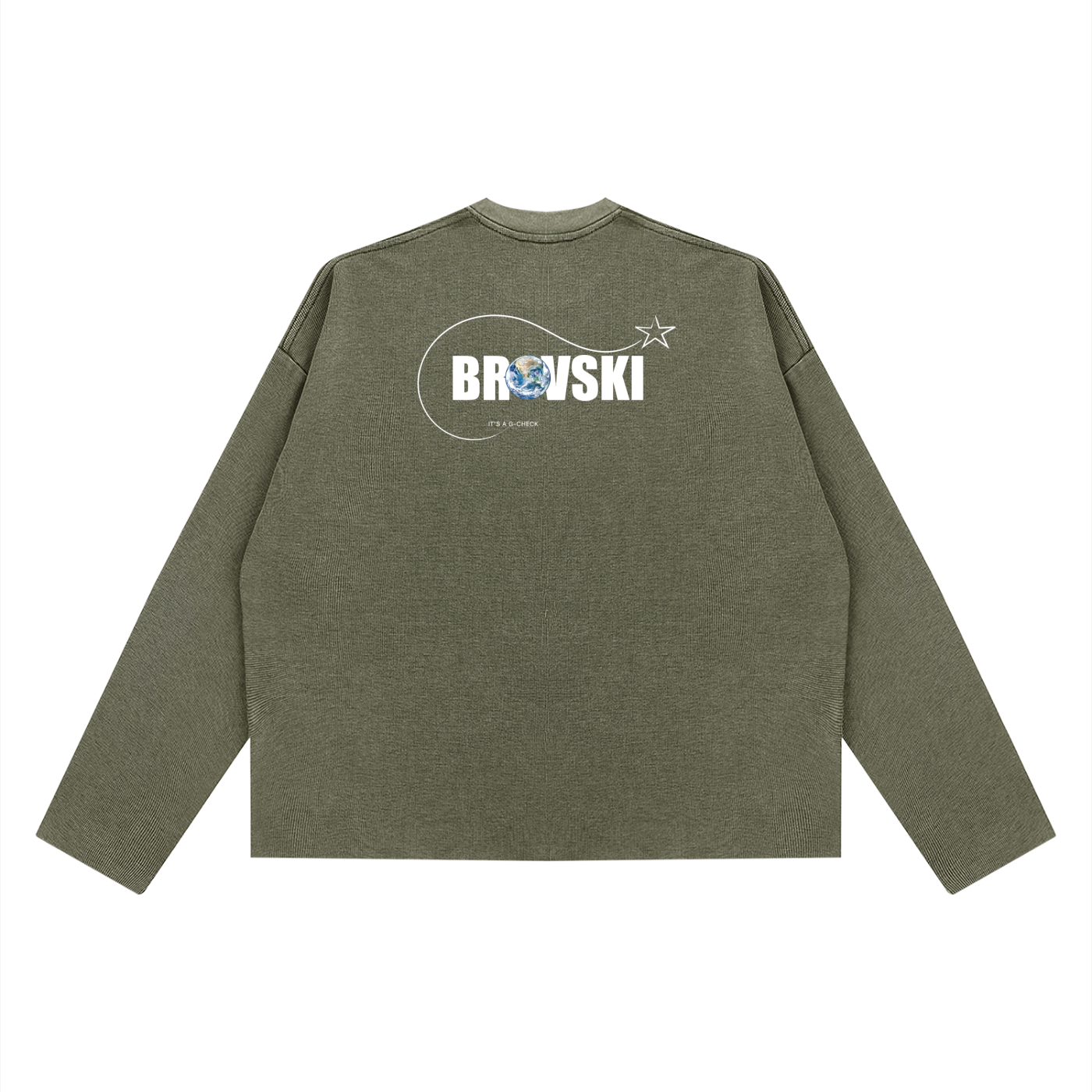 Boxy Waffle Raw Edge Long Sleeve (Army Green)
