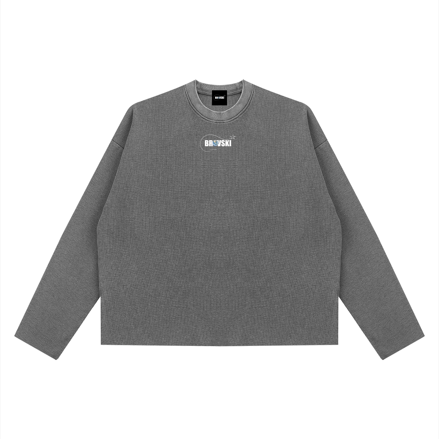 Boxy Waffle Raw Edge Long Sleeve (Grey)