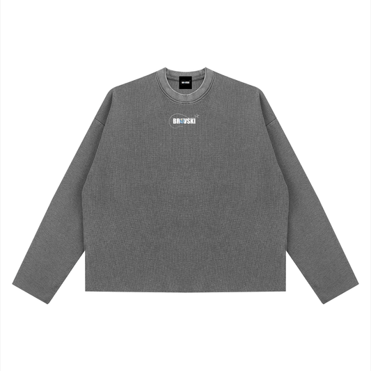 Boxy Waffle Raw Edge Long Sleeve (Grey)