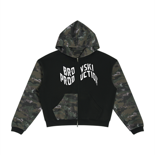 Full Zip Boxy Hoodie (Camo Green)